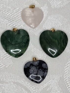 Set of 4 Natural Gemstone Heart Pendants